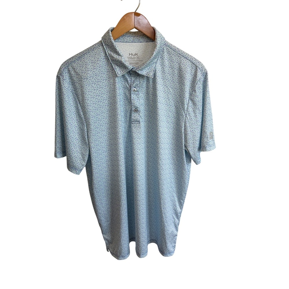 Huk Mens Performance Polo Shirt XL Blue Teal fishing outdoor golf Short Sleeve